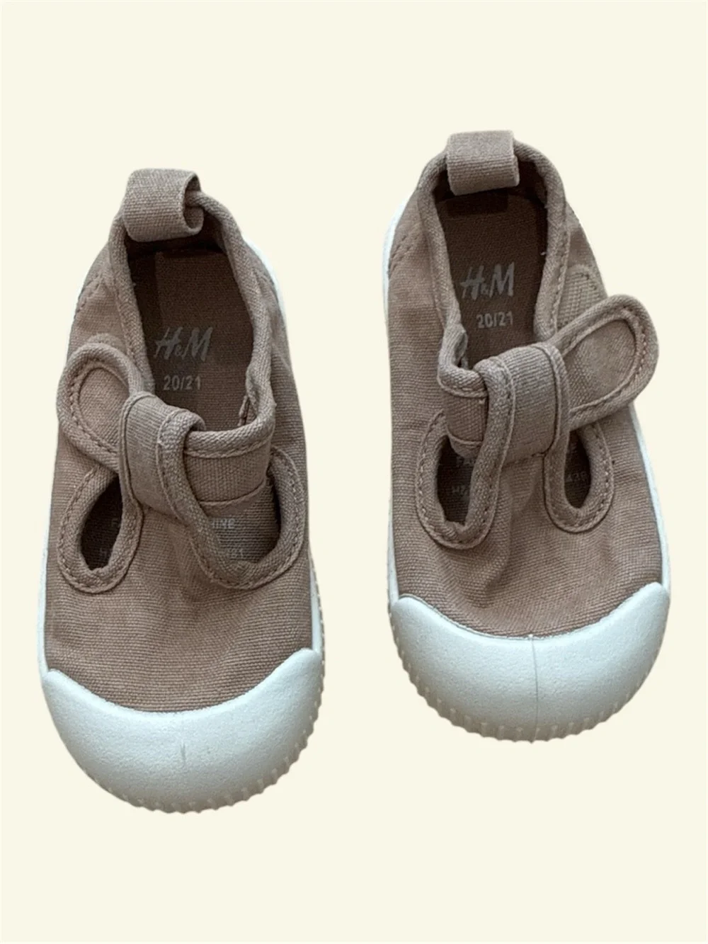 H&M Toddler Canvas Mary Janes in Taupe with White Toe